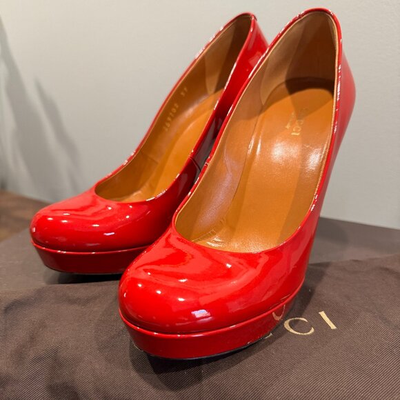Gucci Red Vernice Crystal Tabasco Platform Heels - Picture 1 of 7